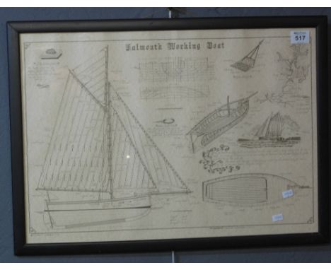 Monochrome print, Falmouth working boat, framed. (B.P. 24% incl. VAT) 