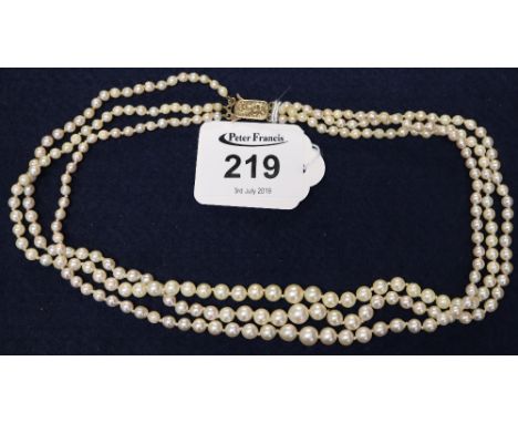 Triple strand cultured pearl graduated necklace. (B.P. 24% incl. VAT) 