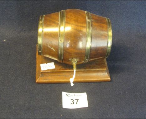 Late 19th/early 20th Century walnut treen brass bound barrel shaped string box on platform base. Together with turned wooden 