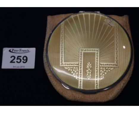 Art Deco design silver and guilloche enamel circular ladies compact, slip case. (B.P. 24% incl. VAT)