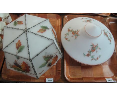 Two opaline glass light shades, one with Autumn leaf decoration. (2)(B.P. 24% incl. VAT)