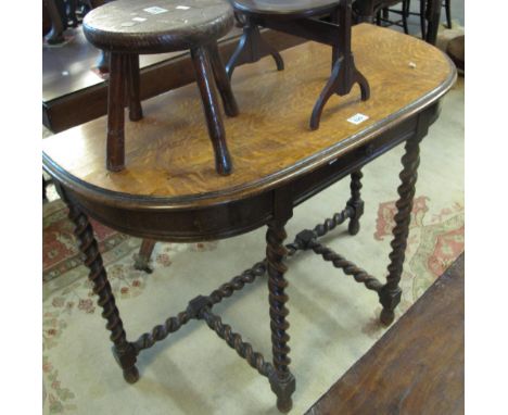 Early 20th Century oak D end single drawer console table on barley twist supports. (B.P. 24% incl. VAT)