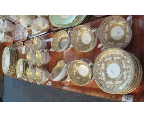 Three trays of Royal Worcester porcelain bone china 'Harewood' design teaware to include; teacups and saucers, one coffee can