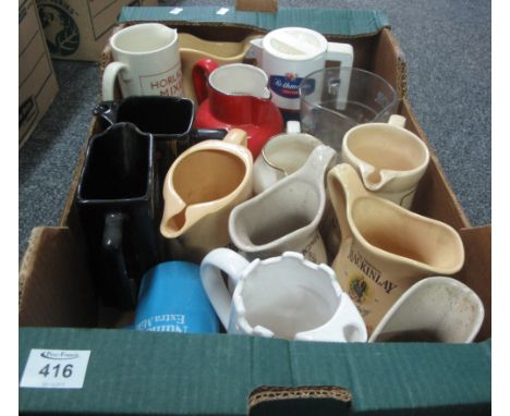 Box of assorted advertising water jugs to include; Carlton Ware, Haig scotch whisky, Mackinlay, Embassy no.1, Lambert & Butle