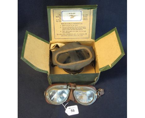 Pair of RAF type pilot's goggles (lens cracked), together with a Second World War period gas mask in original box. (2)(B.P. 2