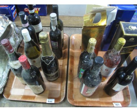 Two trays of alcohol to include; red and white wines, Johnnie Walker black label old scotch whisky, champagne etc. (2)(B.P. 2