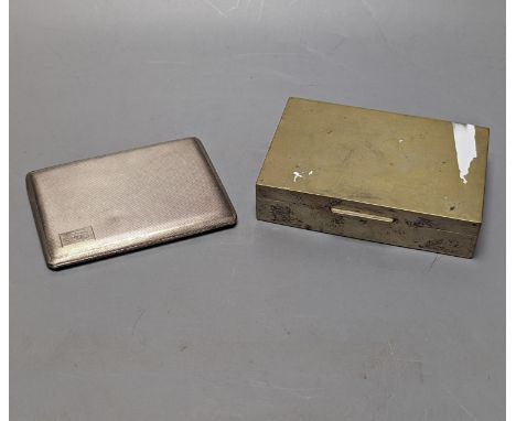 A George V engine turned silver cigarette case, 11.3cm, together with an 800 standard white metal mounted cigarette box.