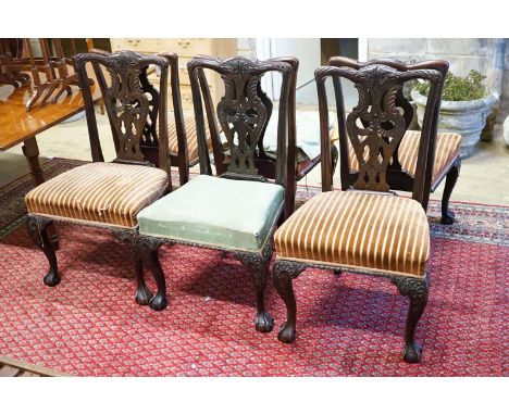 A set of twelve early 20th century Chippendale revival carved mahogany dining chairs including two carvers, width 56cm, heigh