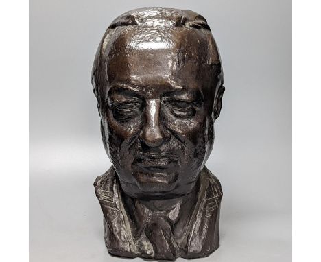 Michel Millberger, bronze bust of a man, indistinct foundry mark 34cm