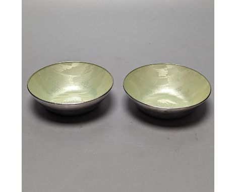 A pair of 20th century Norwegian sterling and and green enamel dishes, by J. Tostrup, diameter 96mm, gross 169 grams.