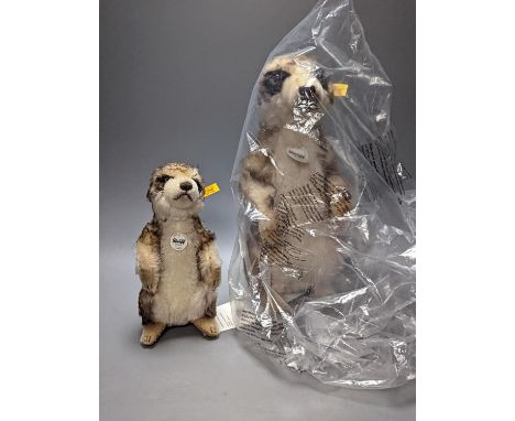 Two Danbury Mint Steiff Meercats, largest 30 cms high.