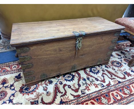 A small Eastern rectangular hardwood trunk, length 92cm, depth 38cm, height 44cm
