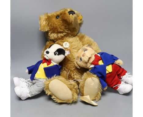 Steiff Classic 1903 bear with Steiff Limited Edition 'Algy' Pug from Rupert Series with Steiff Limited Edition 'Bill the Badg