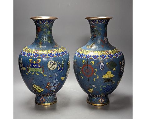 A pair of late 19th/early 20th century Chinese cloisonné enamel ‘Buddhist emblems’ vases 36cm