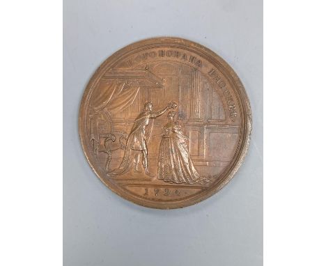 A Russian bronze medallion, Coronation Catherina 1724, 6cm.