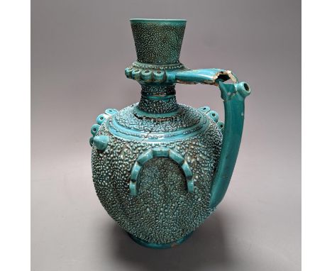 A Zsolnay turquoise glazed ewer (a.f.) 30cm