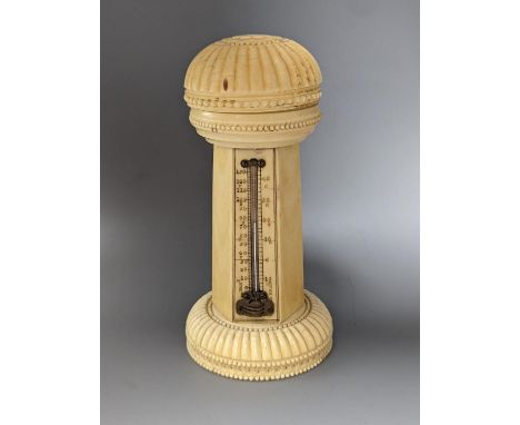 A 19th century ivory table thermometer, 13cm.