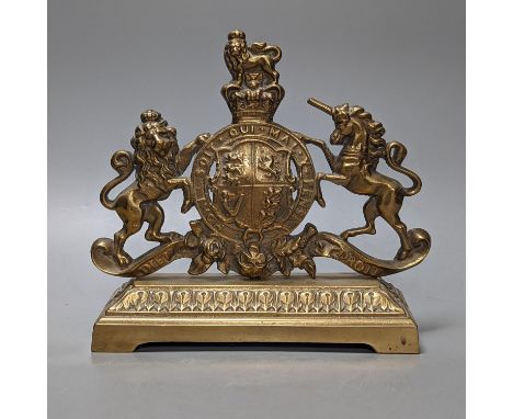 A Victorian bronze Royal Coat of Arms doorstop 28cm