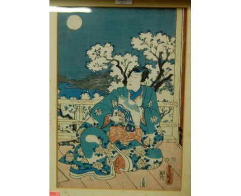 Meiji period Japanese school - woodblock print, seal mark lower right, 34 x 23.5cm