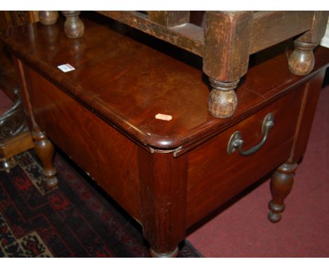 A Victorian mahogany round cornered low occasional table with removable top (formerly a commode)
