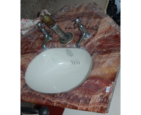 A Doulton & Co Ltd Victorian wash basin, with red variegated marble surround 
