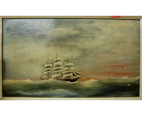 J M Austin - Clipper ship, oil on board; two Redoute prints etc 