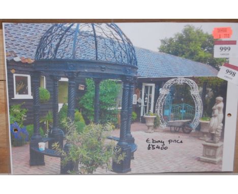 A Victorian style cast iron pagoda, of substantial size, black painted. Note: this is a modern reproduction, complete but req