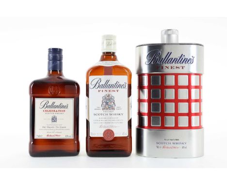 BALLANTINE'S CELEBRATION AND FINEST IN HIP FLASK TIN BLENDED WHISKY  Celebration - 47% ABV / 70clFinest - 40% ABV / 70cl  Qty
