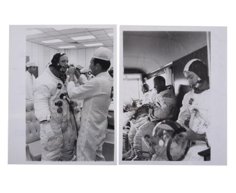 NASAA group of four photographs illustrating pre-launch training and preparations, comprising:1) Apollo 11 astronauts in the 