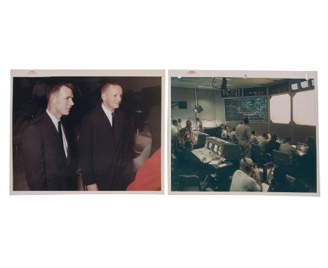 NASAA pair of photographs, comprising:1) Dave Scott and Neil Armstrong during a press conference26 February 1966Vintage chrom