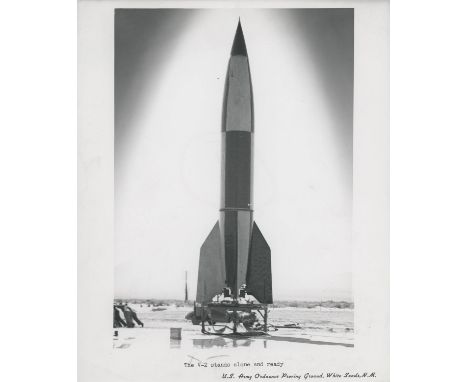 U.S. ArmyThe V2 rocket stands ready for its launch at White Sands Missile Range, New Mexico10 May 1946Vintage gelatin silver 