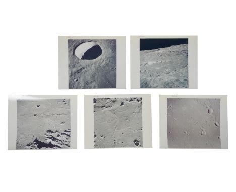 Five images of the Moon taken from orbit, comprising: 1) Crater Schmidt (RED NUMBERED NASA AS10-34-5161)2) Oblique view acros