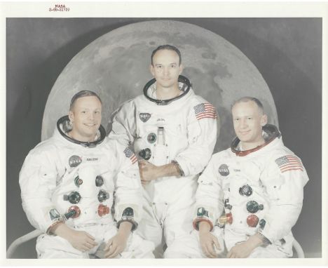 NASA Official portrait of the prime crew of the Apollo 11 lunar landing mission. Left to  right are Neil A. Armstrong, comman