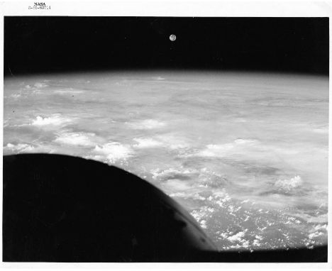 James LovellFull Moon seen rising above the Earth's horizon15 December 1965Vintage gelatin silver print, 25.7 x 20.5 cm (10 x