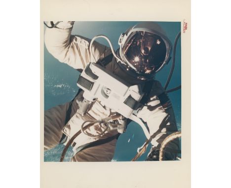 James McDivittA close up view of Ed White during the first American spacewalk, here photographed over the Gulf of Mexico 3 Ju