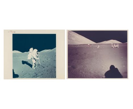 Eugene CernanA pair of moonscapes, comprising:1) Harrison Schmitt with the rake at station 1, EVA 112 December 1972Vintage ch