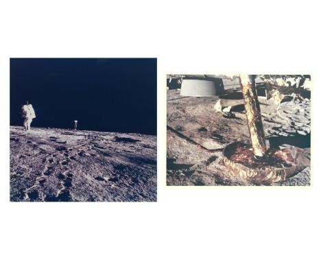 Two photographs:1)  Pete ConradAlan Bean photographs the footpad of the Lunar Module 'Intrepid'19 November 1969Vintage chromo