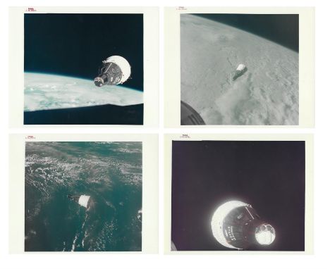 A group of four photographs, comprising:1) Thomas Stafford onboard Gemini 6A's spacecraft Gemini 7 spacecraft above Earth's h