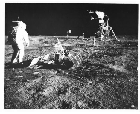 Neil ArmstrongBuzz Aldrin with the Passive Seismic Experiment Package (PSEP)20 July 1969Vintage gelatin silver print on fibre