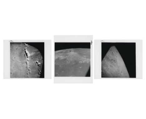 Alfred Worden, James Irwin, or David ScottThree wide-angle views of the lunar surface seen from the window of the orbiting sp