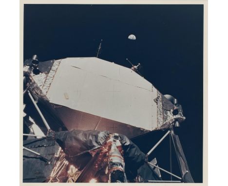 Buzz AldrinEarth in the lunar sky above the Lunar Module at Tranquility Base 20 July 1969Vintage chromogenic print on resin-c