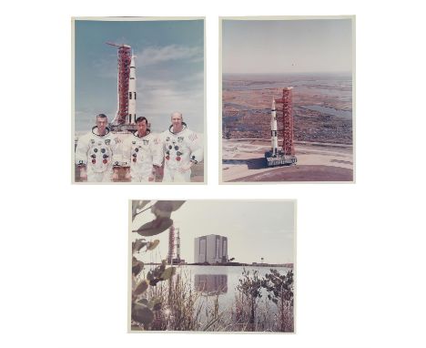 NASA1) Group photograph of the prime flight crew Eugene A. Cernan, Lunar Module pilot; John W. Young, Command Module pilot; T