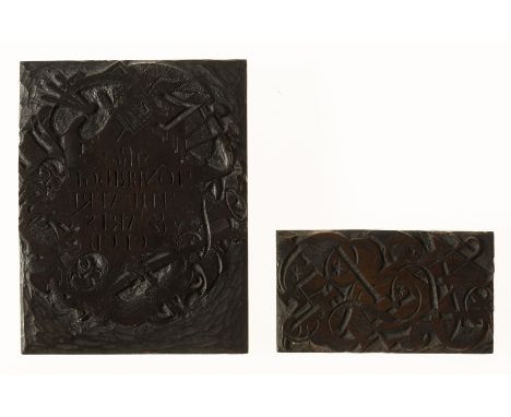 Mackley (George) Two original woodblocks of engravings, comprising: Christmas, with intertwined letters and stars, presumably
