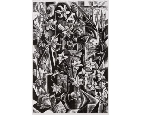 δ Poole (Monica) White Flowers, wood-engraving on thin Japan paper, an unsigned proof impression with title inscribed in penc