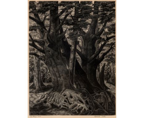 δ Poole (Monica) Edge of the Wood; Old Trees, two works, wood-engravings on wove papers, both signed in pencil, inscribed and