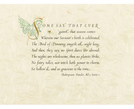 Ephemera.- Shakespeare (William) "Some say that ever..." from 'Hamlet', illuminated sheet printed on japon with initial in go