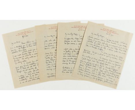 Flint (Sir William Russell) 24 Autograph Letters to Reg Moore, Peel Cottage, Campden Hill, [London], 21st November 1952 - 8th