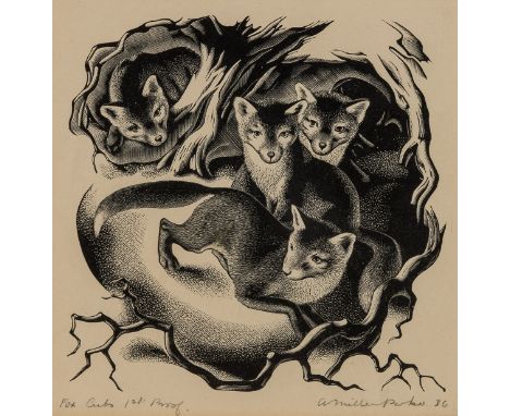 NO RESERVE δ Miller Parker (Agnes) Fox Cubs, book illustration for H.E. Bates's 'Through the Woods', wood-engraving on wove p