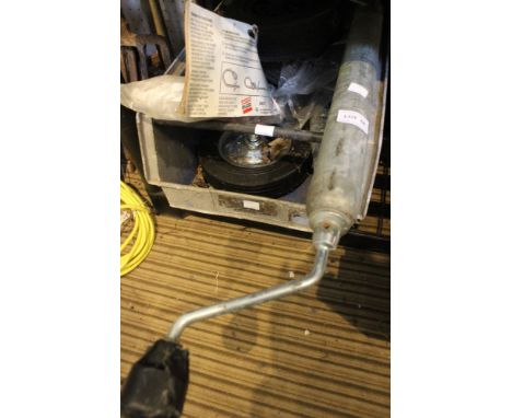 A vintage tow rope with towing jockey wheel and related items