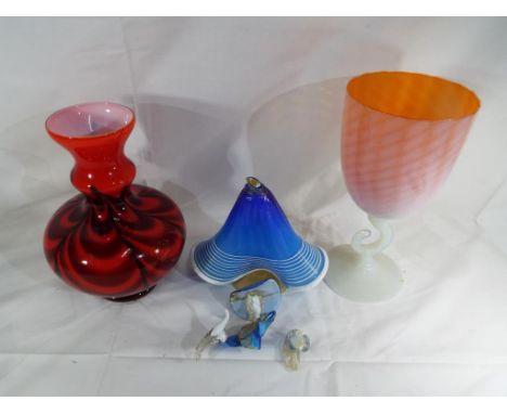 A vintage Venetian Murano style Art Glass orange and opaque vase approx 27.5cm (h), a vintage Venetian Murano style figure (a